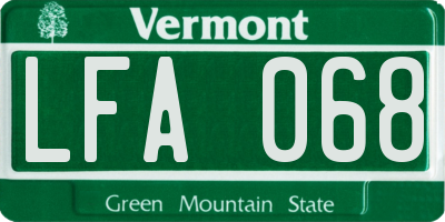 VT license plate LFA068