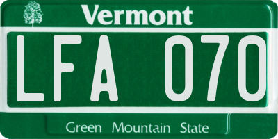 VT license plate LFA070