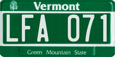 VT license plate LFA071