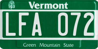 VT license plate LFA072