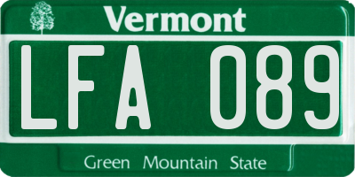 VT license plate LFA089