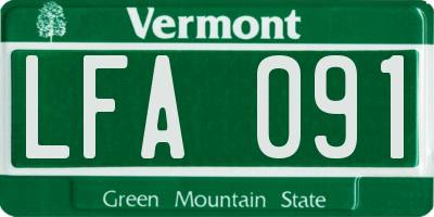 VT license plate LFA091