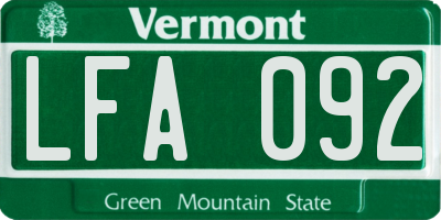 VT license plate LFA092