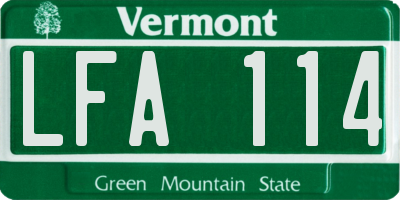 VT license plate LFA114