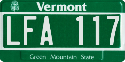 VT license plate LFA117