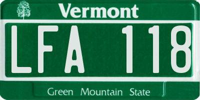 VT license plate LFA118