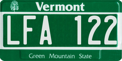 VT license plate LFA122