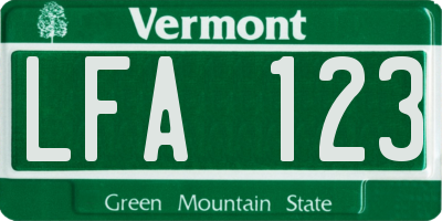 VT license plate LFA123