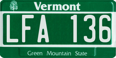 VT license plate LFA136