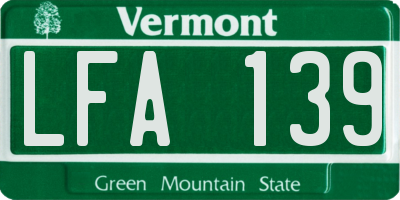 VT license plate LFA139