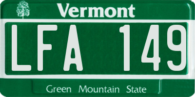 VT license plate LFA149