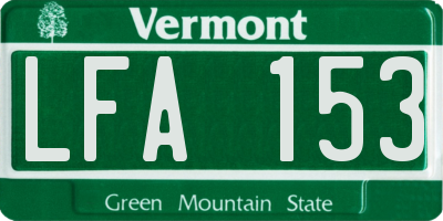 VT license plate LFA153
