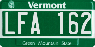 VT license plate LFA162