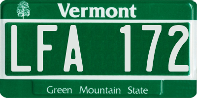 VT license plate LFA172