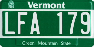 VT license plate LFA179