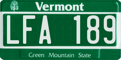 VT license plate LFA189