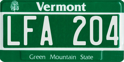 VT license plate LFA204