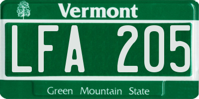 VT license plate LFA205