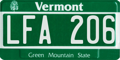 VT license plate LFA206