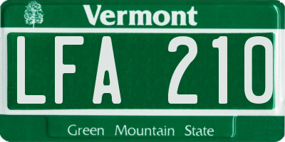 VT license plate LFA210