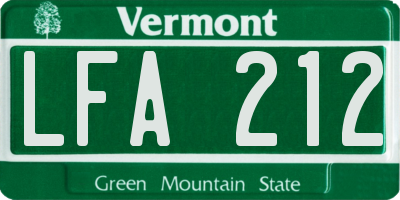 VT license plate LFA212