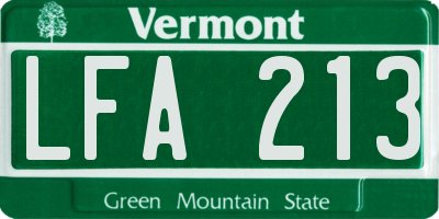 VT license plate LFA213