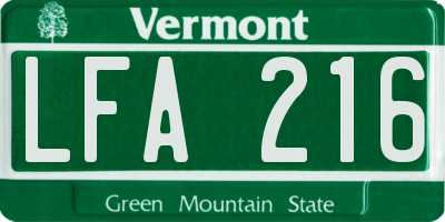 VT license plate LFA216