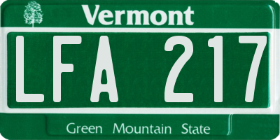 VT license plate LFA217