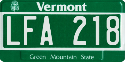 VT license plate LFA218