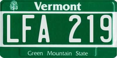 VT license plate LFA219