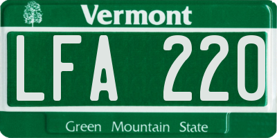 VT license plate LFA220