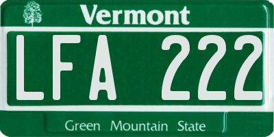 VT license plate LFA222