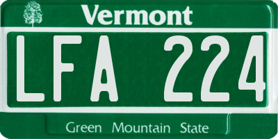 VT license plate LFA224