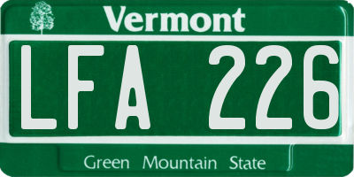 VT license plate LFA226
