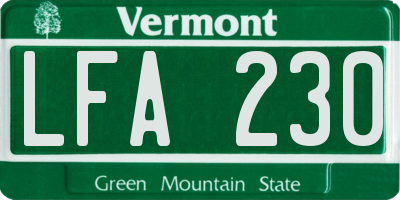 VT license plate LFA230