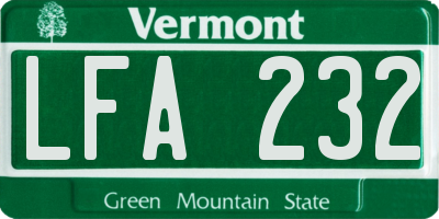 VT license plate LFA232