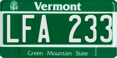 VT license plate LFA233