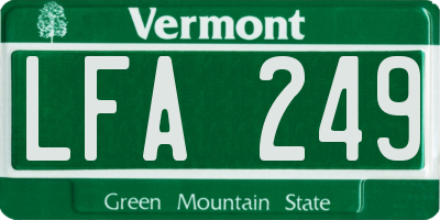VT license plate LFA249
