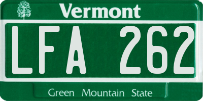 VT license plate LFA262