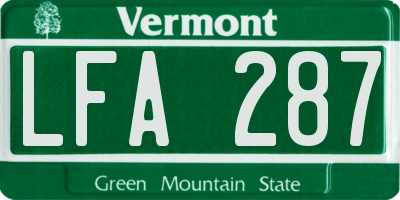 VT license plate LFA287