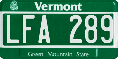 VT license plate LFA289