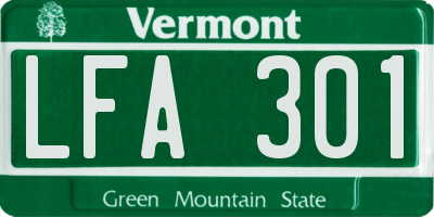 VT license plate LFA301