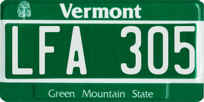 VT license plate LFA305