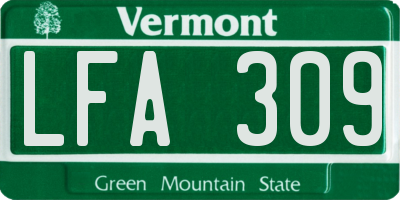 VT license plate LFA309