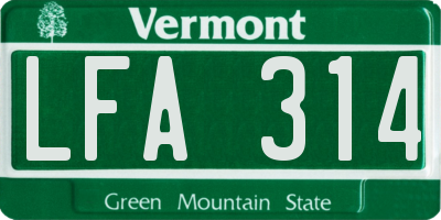 VT license plate LFA314
