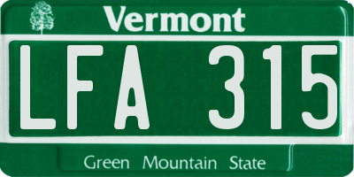 VT license plate LFA315