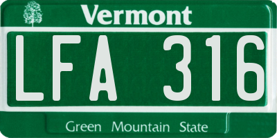 VT license plate LFA316