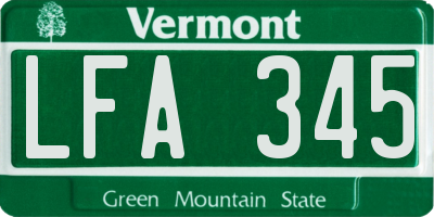 VT license plate LFA345