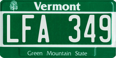 VT license plate LFA349