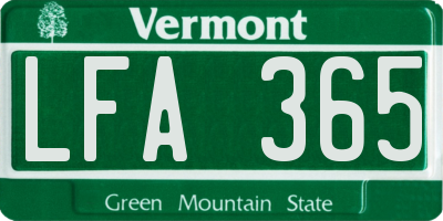 VT license plate LFA365